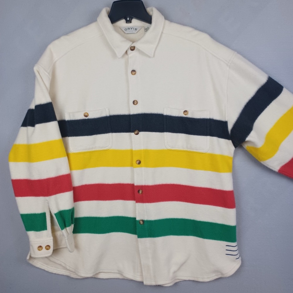 Vintage 90s Orvis XL Blanket Striped Shirt Jacket Hudson Bay Style Macau